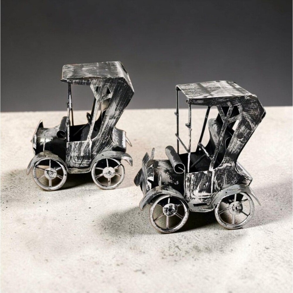 Rustic Ford Model T Metal Car Decor Pair Distressed Farmhouse Black Silver 2pc